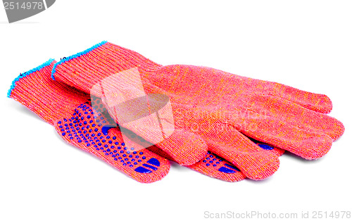 Image of new orange gloves isolated on white background 