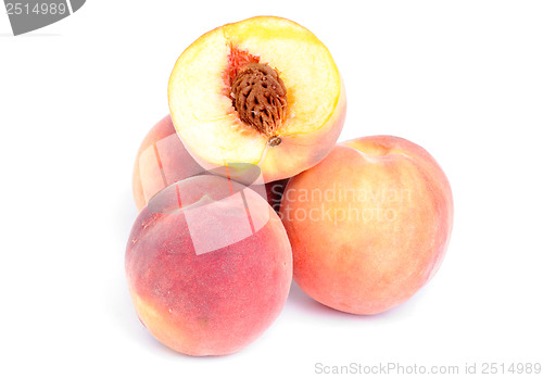 Image of whole and sliced peach isolation on white 