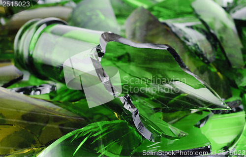 Image of Waste glass.Recicled.Shattered green wine bottle 