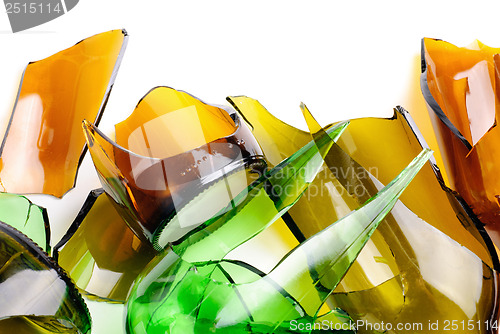 Image of Waste glass.Recycled.Shattered green and brown bottle 