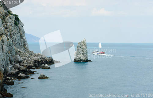 Image of rocks and  ships in the sea near the Yalta. Crimea.Ukraine