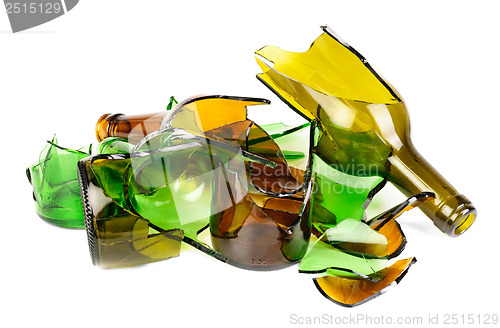 Image of Waste glass.Recycled.Shattered green and brown bottle 