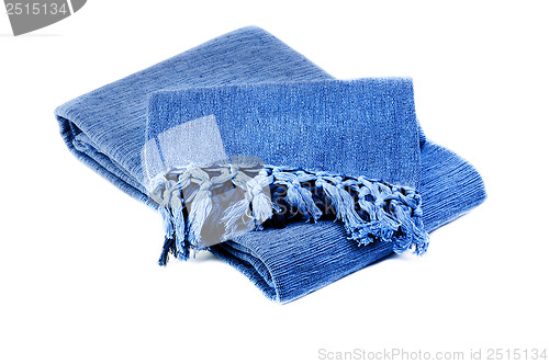 Image of blue cotton blanket  isolated on  white  background