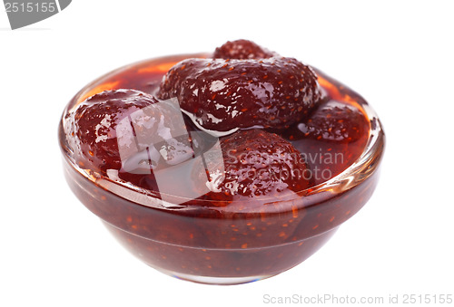 Image of strawberry jam glass isolated on a white background 