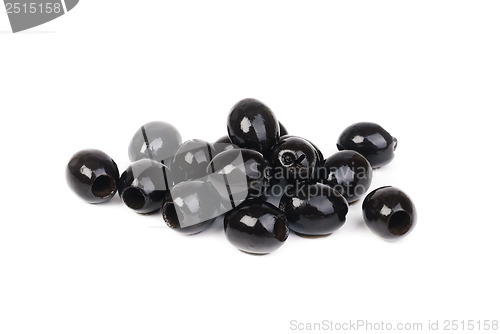 Image of Black pitted olives isolated on white 