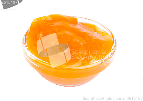 Image of apricots jam  in  glass  isolation on  white