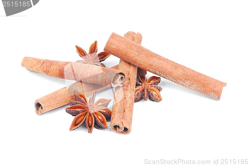 Image of Cinnamone  and  anise-star  spice isolated  on white    