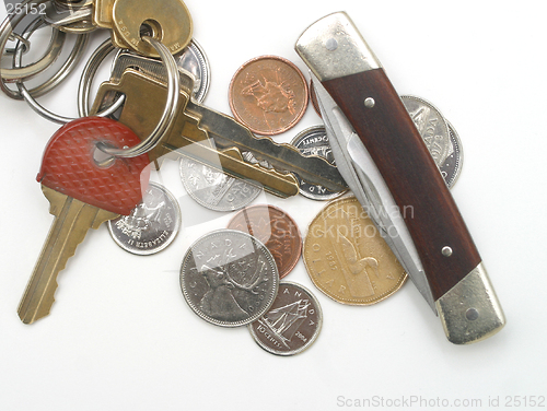 Image of keys,coins,and a pocket knife