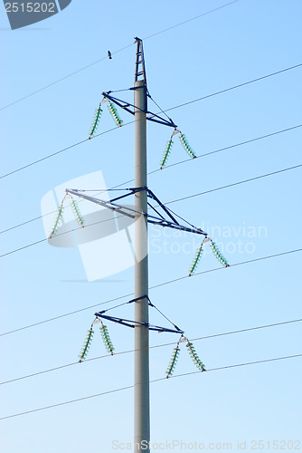 Image of High voltage electricity pillars  on the blue  sky background 