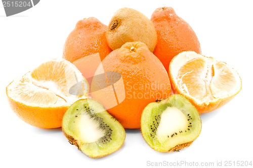 Image of tangerines and kiwi fruit isolated on white