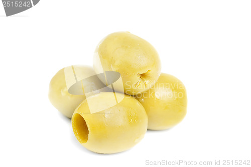 Image of some  pitted olives isolated on the white background 