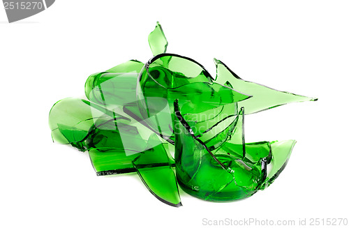 Image of Waste glass.Recycled.Shattered green  bottle 