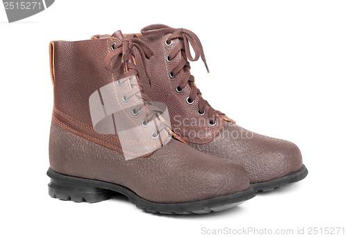 Image of Working or military man's boots brown isolated on a white 