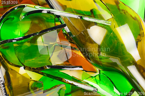 Image of Waste glass.Recycled.Shattered green and brown bottle  background.