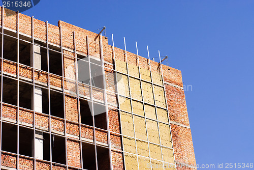 Image of Office building construction site. Thermal insulation  of walls