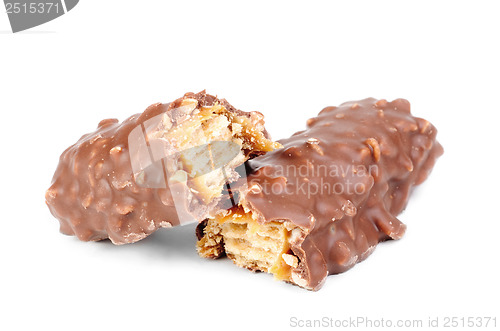 Image of chocolate bar with peanuts  isolated on white background 