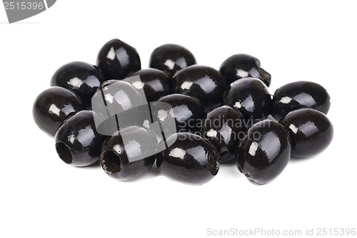 Image of Black pitted olives isolated on white