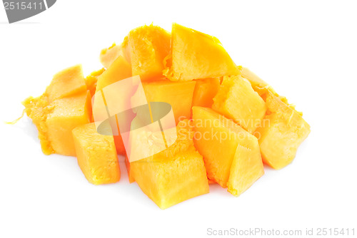 Image of Slices of pumpkin close up isolation  on white  background 