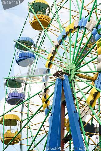 Image of Ferris wheel on the blue sky background 