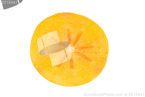 Image of Persimmon fruit slice on white background