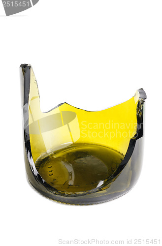 Image of Shattered green wine bottle isolated on the white background 