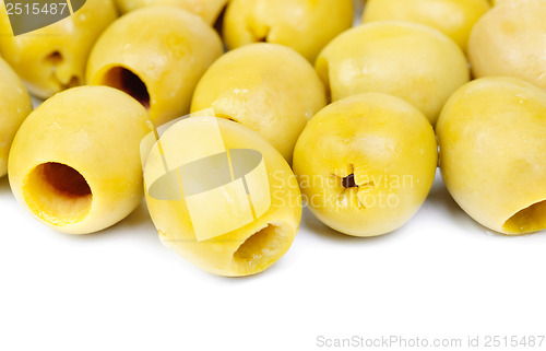 Image of pitted olives isolated on the white background 