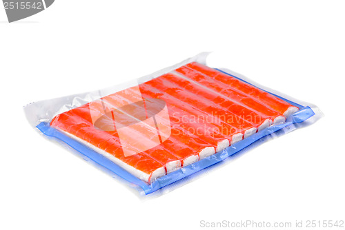 Image of Crab of the stick in packing on white background 