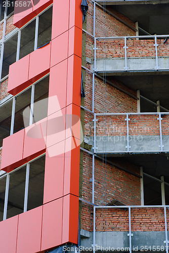 Image of Office building construction site. Thermal insulation of walls 