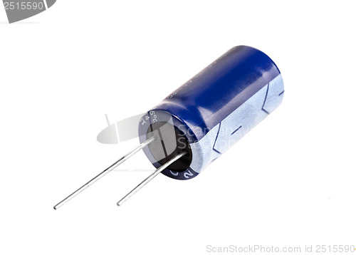 Image of Electrolytic Capacitor in blue isolated on white 
