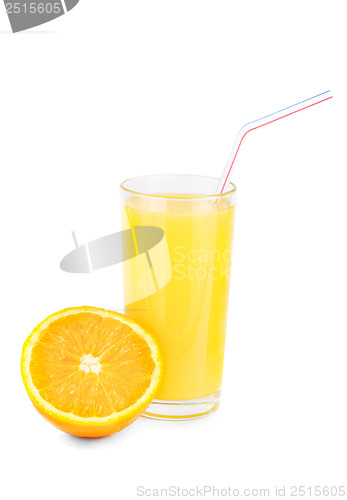 Image of orange juice and orange  isolated on  white