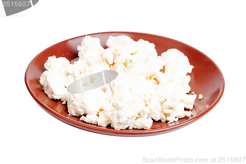 Image of cheese from cow's milk in a plate  isolated on  white