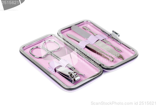 Image of Pink manicure set, isolated on white backgroun 