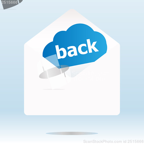 Image of back word blue cloud on white mail envelope