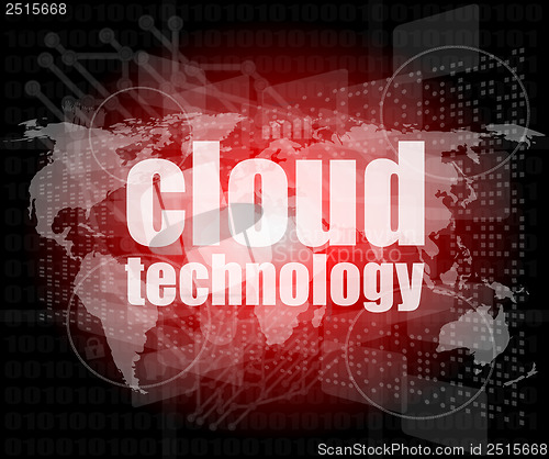 Image of words cloud technology on digital screen, information technology concept