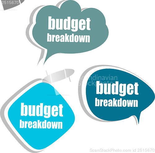 Image of budget breakdown. Set of stickers, labels, tags. Business banners