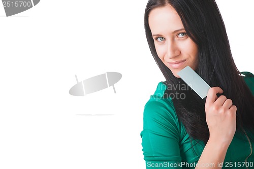 Image of Attractive woman with business card
