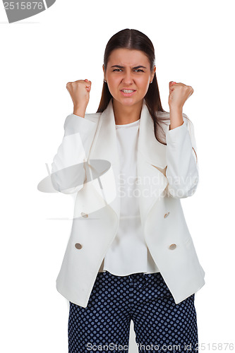 Image of Studio head shot of a young angry woman