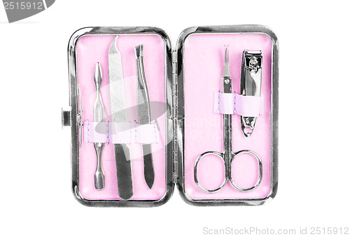 Image of Pink manicure set, isolated on white backgroun 