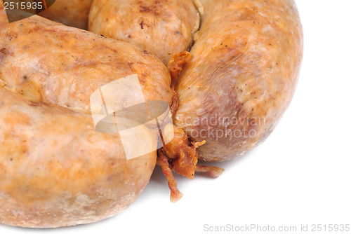 Image of sausage from the pork stuffing isolated on a white background 