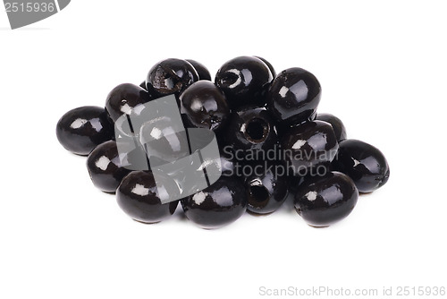 Image of Black pitted olives isolated on white 