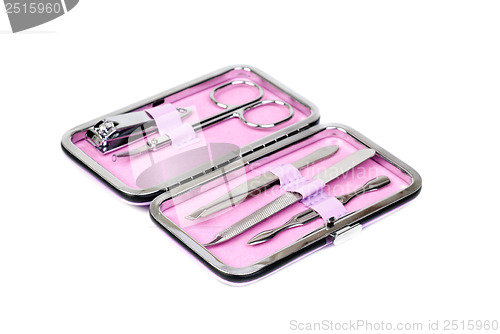 Image of Pink manicure set, isolated on white backgroun 