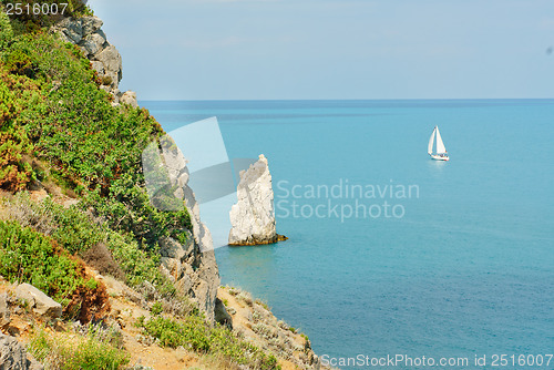 Image of rocks and  ships in the sea near the Yalta. Crimea.Ukraine