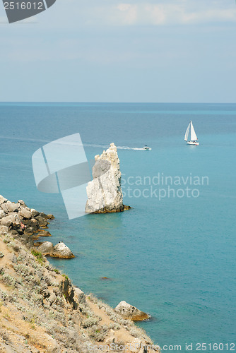 Image of rocks and  ships in the sea near the Yalta. Crimea.Ukraine