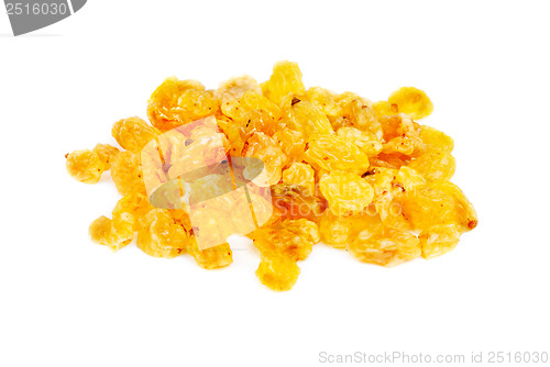 Image of Golden raisins close- up isolated  on  white background