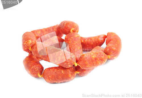 Image of Mini sausages isolated  on  white  background