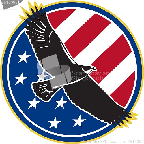 Image of American Eagle Flying USA Flag Retro