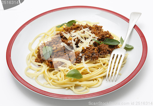 Image of Spaghetti bolognese side view