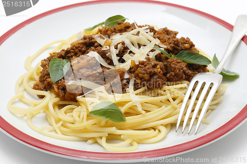 Image of Spaghetti bolognese with fork