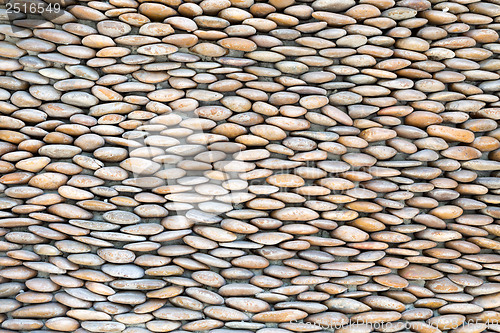 Image of stone wall, lined with pebbles