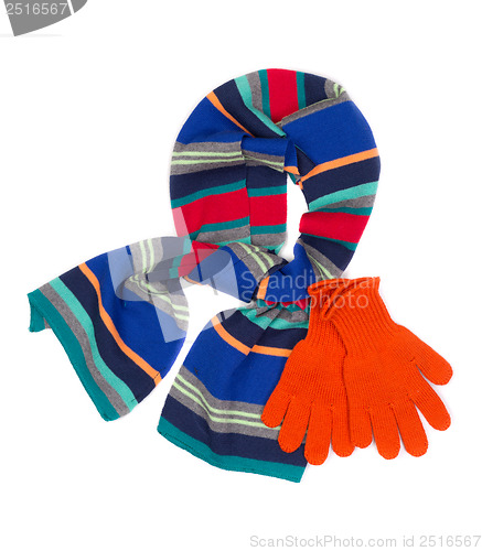 Image of striped scarf and orange gloves